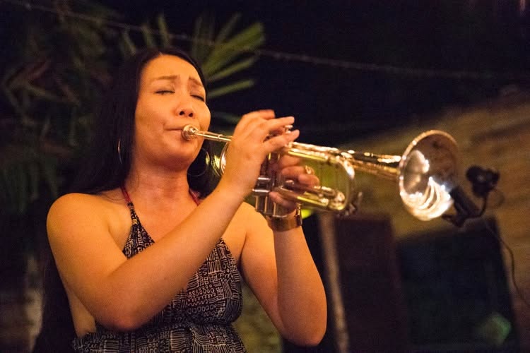 Trumpet solo during a night performance